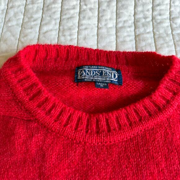 Lands’ End Shetland Wool Sweater Red Crewneck — Made in Scotland (M) - Picture 3 of 8
